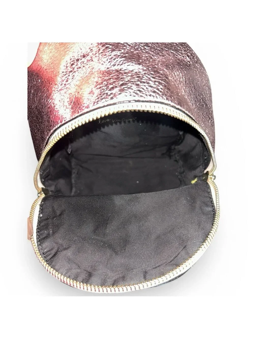 Victoria's Secret Pink Metallic Crackle Mini City Backpack Bling Chain Accent